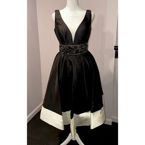 Mac Duggal Black and Cream Midi Dress